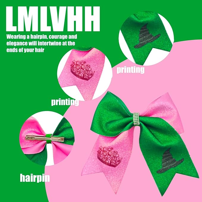 2Pcs Green & Pink Hair Bows – Witch Hair Accessories, Witch Merch Gifts for Women, Inspired Clips for Musical Fans & Costume Parties (Pink/Green)