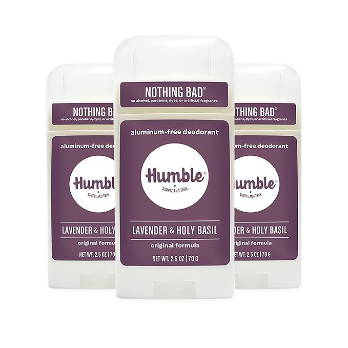 HUMBLE BRANDS Original Formula Aluminum-free Deodorant. Long Lasting Odor Control with Baking Soda and Essential Oils, Lavender and Holy Basil, Pack of 3