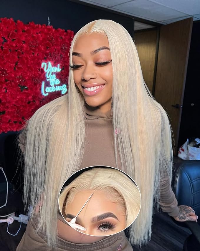 613 Lace Front Wig Human Hair 180% Density Wear and Go Glueless Wigs Human Hair Blonde Wig Human Hair Pre cut Lace Pre Plucked Real Bleached Knots (26inch,9X6 Straight Wig)