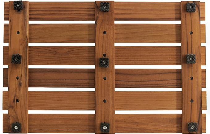 VaeFae Teak Shower Mat, Non-Slip Bath Mat, Luxury Spa Mat, Wooden Mat for Bathtub, 20 x 13 in