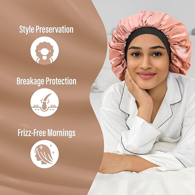 CAPLORD Double Sided Satin Bonnet for Sleeping - Adjustable Silk Sleep Cap for Women and Men