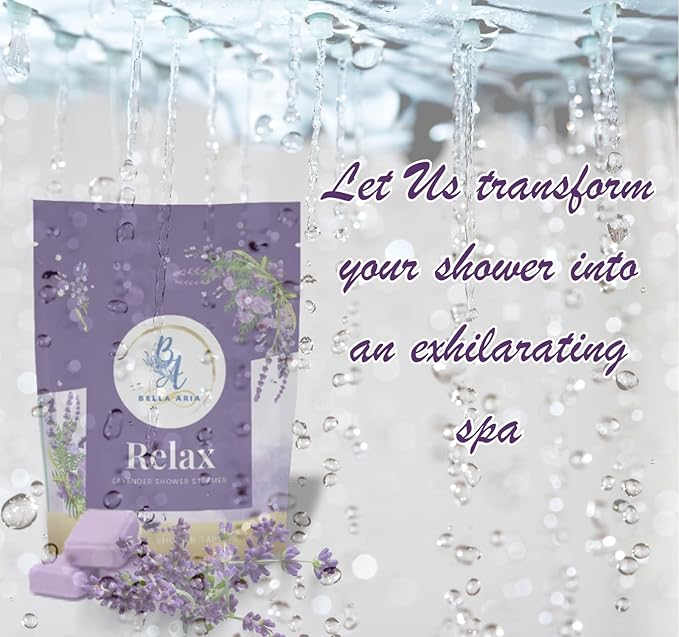 Bella Aria by Just Us Chix - Relax Lavender Shower Steamers, Aromatherapy Spa Experience, 7 Aromatic Tablets with Mesh Bag