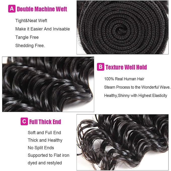 26 28 30 inch Human Hair Bundles Human Hair Deep Wave Bundles Brazilian Remy Wet and Wavy Bundle Double Weft #1B Color 300g