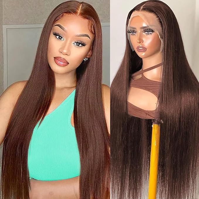 AMIRTY 250% Density Chocolate Brown Lace Front Wigs Human Hair for Women 13X4 HD Transparent Lace Front Wigs Brazilian Virgin Straight Wig Human Hair Pre Plucked 28Inch