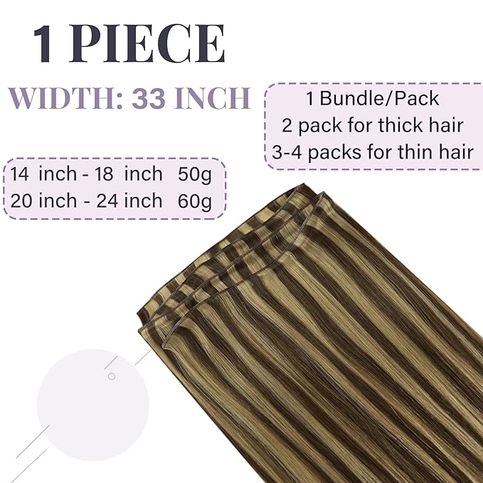 Fshine Hand Tied Human Hair Genius Weft Highlight Genius Weft Color 4P27 Ash Blonde and Golden Blonde Sew in 20 Inch 60g Remy Human Hair Weave Natural