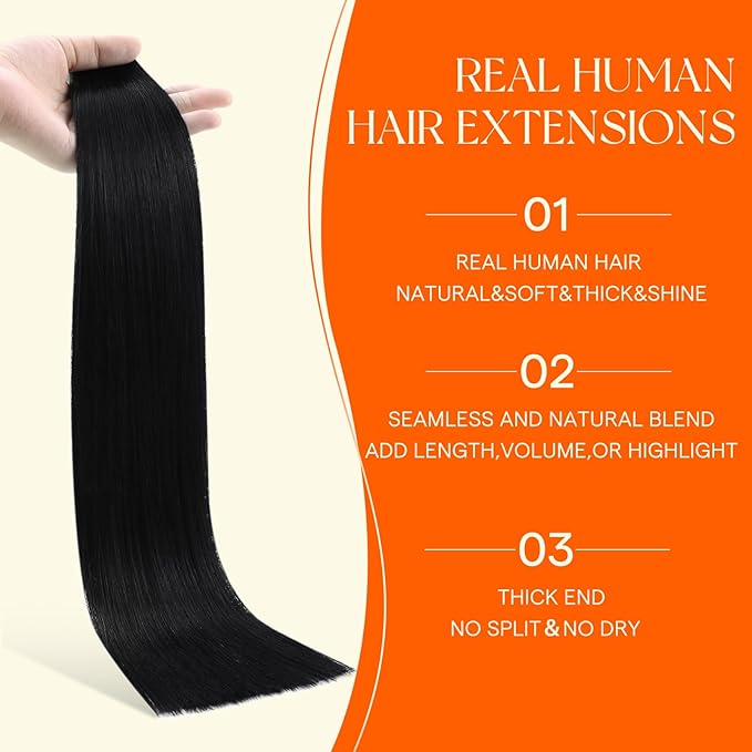 Full Shine Injection Tape in Hair Extensions Color 1 Black 20 Inch Seamless Injected Human Hair Intact Injection Tape in Extensions Straight Remy 20 Pcs 50 Grams Skin Weft Thick Ends for Daily