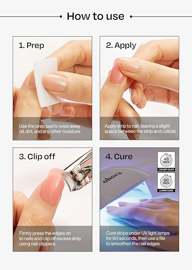 ohora Semi Cured Gel Nail Strips (N Cupid's Heart) - Red, Glitter, Works with Any UV/LED Lamps, Salon-Quality, Long Lasting, Easy to Apply & Remove - Includes 2 Prep Pads, Nail File & Wooden Stick