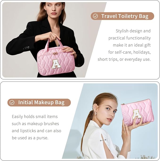 YOOLIFE Hanging Toiletry Bag - Large Capacity Personalized Travel Toiletry Bag for Women, Cruise Ship Essentials - Letter S, Pink
