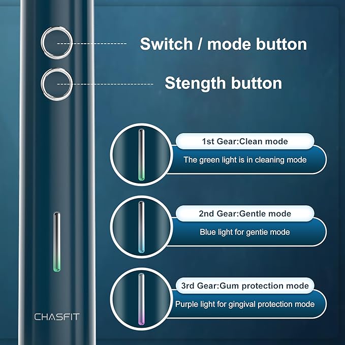 Electric Toothbrush Wave Oscillation & Vibration Sonic Tooth Brush for Adults BASS-Brushing Technique Travel Rechargeable Toothbrushes 4 Soft Bristle Replace Heads IPX7 Gifts for Men Women Bluey