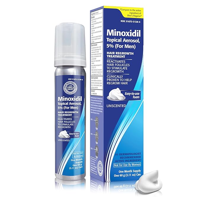 Minoxidil Topical Aerosol Foam, 5%, Hair Regrowth 3 Months Treatment for Men, 2.11 oz (3 Pack)