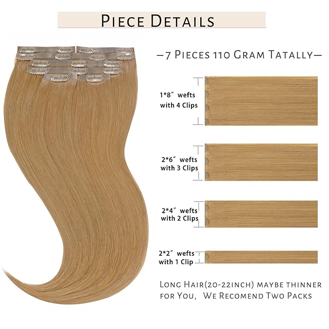 Caliee Seamless Clip in Human Hair Extensions 14Inch Color Caramel Blonde Ultra Thin PU Weft Remy Real Hair Straight Clip in Hair Extensions Silky Straight 110G