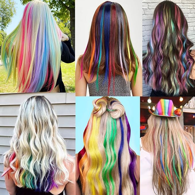 Rhyme 14 PCS 21 inch Colored Hair Extensions Clip in/on for America Women Girls hiar Accessories Wig Pieces Synthetic Rainbow Hair Extensions (Multicolour)