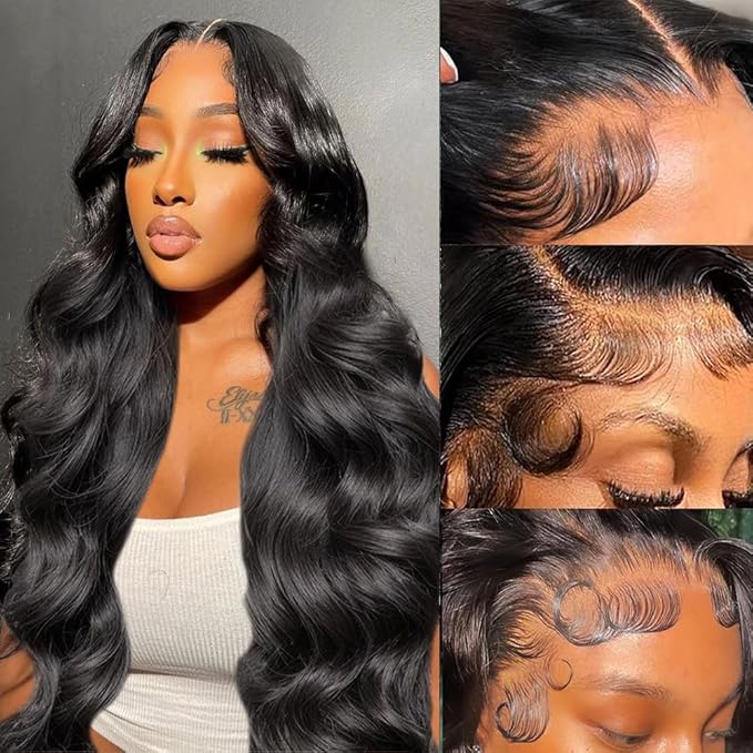 26Inch 13x6 Body Wave Lace Front Wigs Human Hair Pre Plucked 200% Density Glueless Human Hair Wigs for Women HD Transparent Lace Front Wigs with Natural Hairline