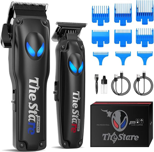 SUPRENT Hair Clippers for Men Professional – 7500 RPM Cordless Hair Cutting Kit, Electric Clippers and Trimmer Combo Set, Rechargeable Haircut Kit for Barber & Home Use（Silver）