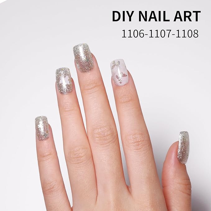 Silver Gel Polish Glitter Hema Free 0.34 OZ Same Color Same Top Cover Silver Reflective Sparkle UV Polish Christmas Manicure Art DIY