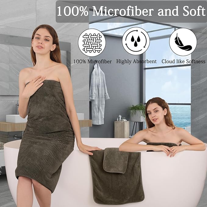 Ycosy 4 Pack Extra Large Microfiber Bath Towels Set,35x70 inches,600GSM,Less Lint Highly Absorbent Super Soft & Quick Dry,Oversized Bath Towels,Perfect for Bathroom Gym Pool,Brown