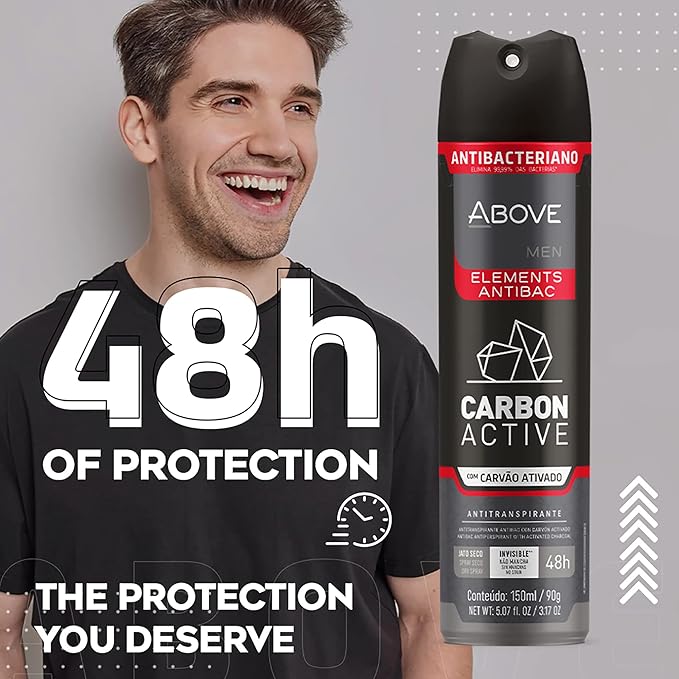 ABOVE 48 Hours Element Antiperspirant Deodorant Spray Set, Carbon Active, 4 Pcs - Deodorant for Men - Mint, Mandarin, and Orange Notes - Stain-Free