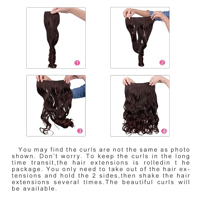 REECHO 16" 1-Pack 3/4 Full Head Curly Wavy Clips in on Synthetic Hair Extensions HE008 Hairpieces for Women 5 Clips 3.9 Oz per Piece - Dark Brown