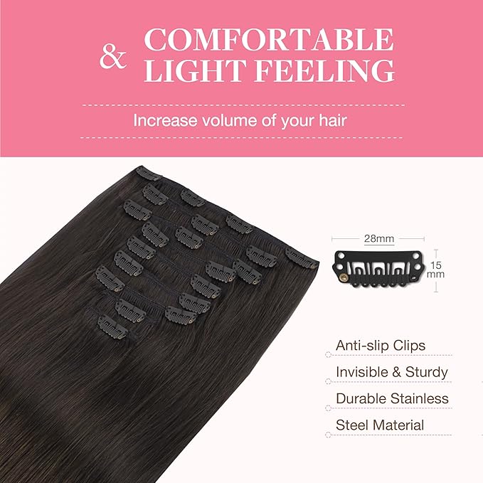 GOO GOO Clip in Hair Extensions Real Human Hair, Remy Human Hair Extensions Clip ins for Women, Natural Human Hair, 24inch 240g 9Pcs, #2 Dark Brown