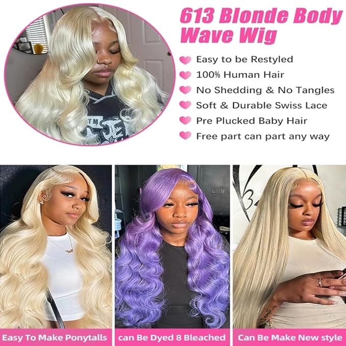Ice Pear 200 Density 30 Inch 613 Body Wave Human Hair Wig, 613 13X6 Lace Front Wigs Human Hair Pre Plucked,Blonde Glueless Wig Bleached Knots with Baby Hair