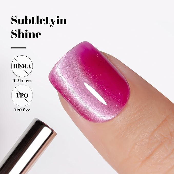 YTD Likomey Cat Eye Gel Nail Polish,Silk Glass 15ml Hot Pink Magnetic Shimmer Glitter Moonlight Jelly Shiny Salon Home Fall Winter UV Color Varnish with Magnet Stick,HEMA Free TPO Free,MY502