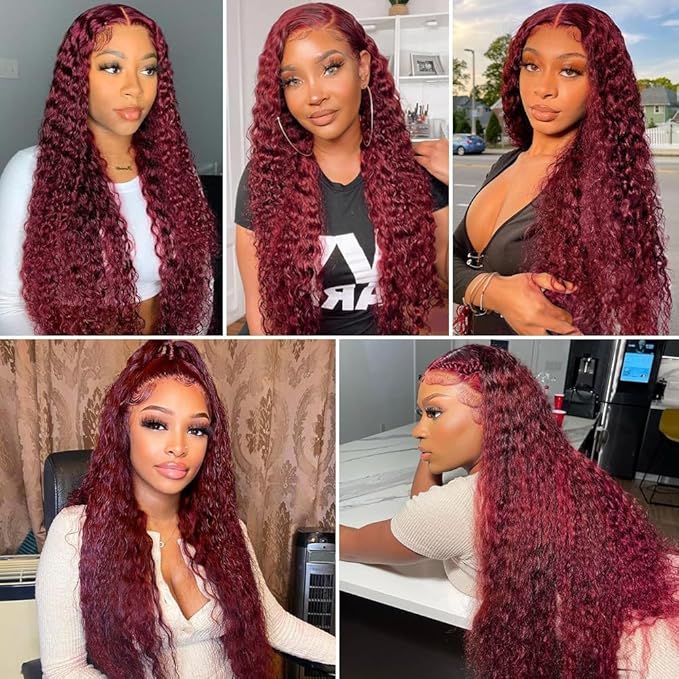 Freiuoke 99J Human Hair Bundles Burgundy Deep Wave 3 Bundles 20 22 24 Inch 150g Brazilian Unprocessed Virgin Hair Red Bundles Human Hair Extensions