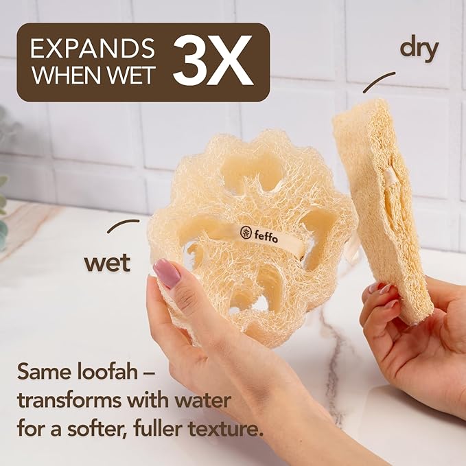 Loofah Sponge for Body Scrub, Exfoliating Body Scrubber & Shower Sponge Shower Scrubber, Loofah for Women and Men, Exfoliating Washcloth Alternative (2 Count, 1 Pack, Natural Cut)