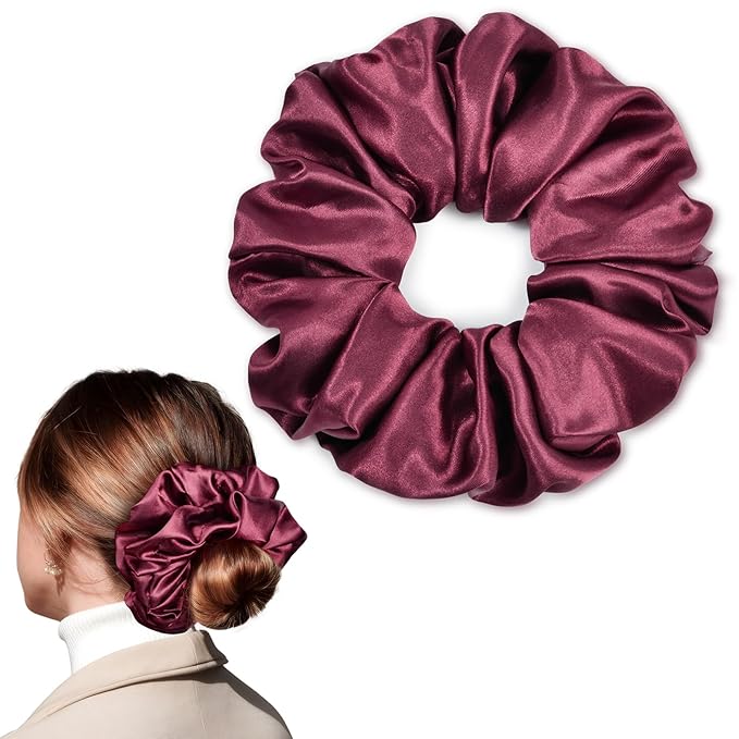 CEELGON Burgundy Big Satin Scrunchie6.5 Inches Jumbo Scrunchies Silky Hair Ties Oversized Ponytail Holderfor Thick Curly Hair Extra Large Hair Accessories for Women (Burgundy)