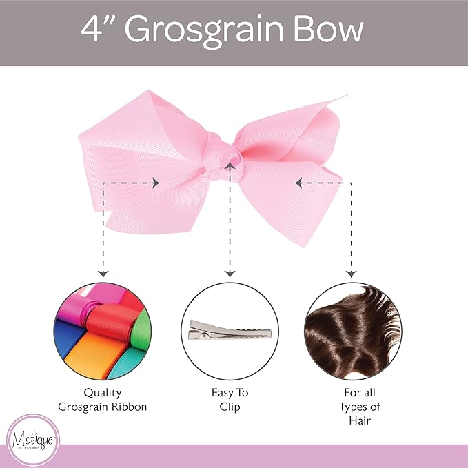 4 Inch Grosgrain Hair Bow for Girls - Light Pink