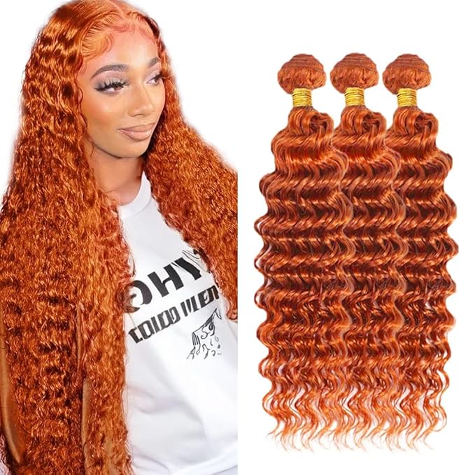 24 24 24 inch Ginger Human Hair Bundles 350 Deep Wave Bundles Human Hair Ginger Orange Bundle WuvuSnm