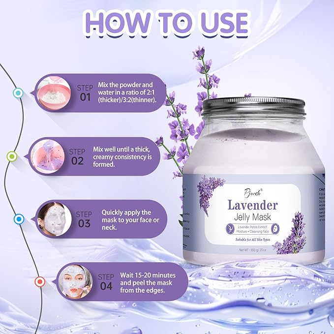 Jelly Masks for Facials Professional, Lavender Jelly Mask Powder with Mixing Bowl Set, Peel Off Hydrojelly Mask for Moisturizing & Hydrating, Spa Use for All Skin, Christmas Gifts for Women