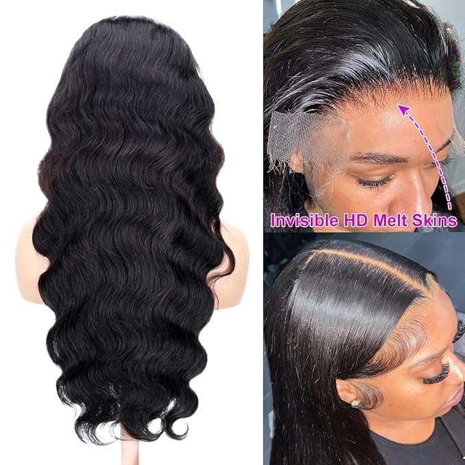 13x6 Body Wave Lace Front Wigs Human Hair Pre Plucked 200% Density HD Transparent Lace Frontal Wigs Human Hair for Women Glueless Wigs Human Hair with Baby Hair 26 Inch