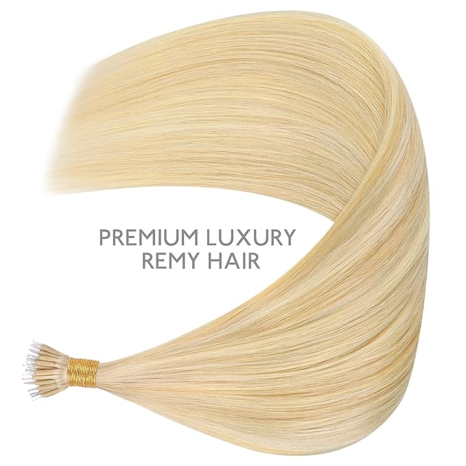 WENNALIFE Nano Bead Hair Extensions Human Hair, 50g 100s 14 Inch Light Blonde Highlighted Golden BlondeReal Human Hair Extensions for Women Invisible Nano Ring Hair Extensions Remy Hair Extensiones