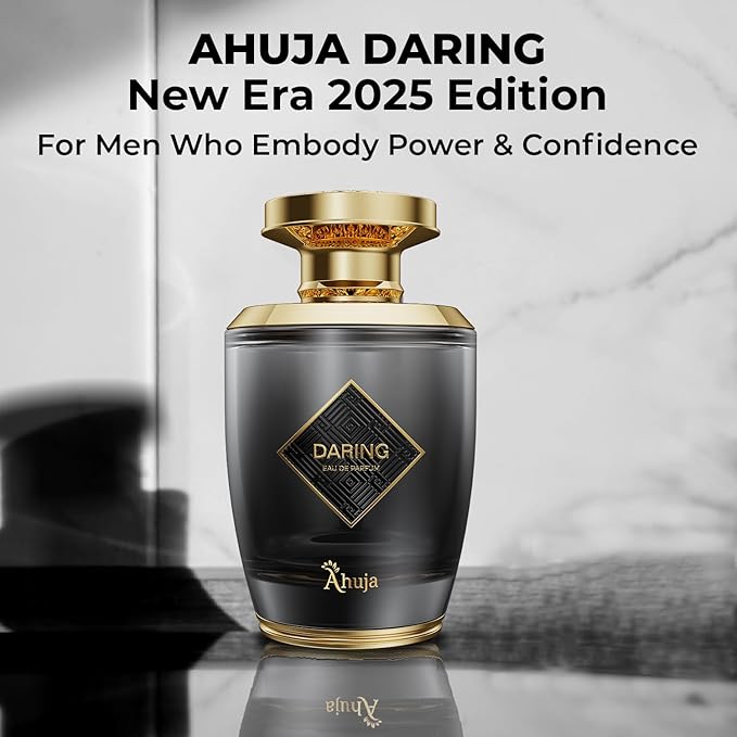 AHUJA Daring Eau De Parfum 3.4 Fl Oz – Long Lasting Perfume for Men w/Pepper & Citrus, Geranium & Patchouli – Bold Masculine Fragrance w/Fresh & Earthy Notes for Everyday Wear – Elegant Gift Scent