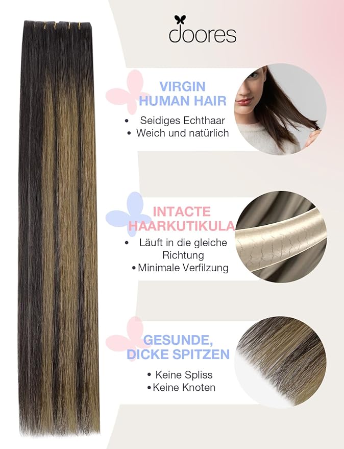 DOORES Invisible Hair Extensions Real Human Hair Tape in Invisi Edge, Dark Brown to Chestnut Brown 10 Injection Tape-ins with 10 Injection Tape-ins 50g 14 Inch, Tape in Extensions