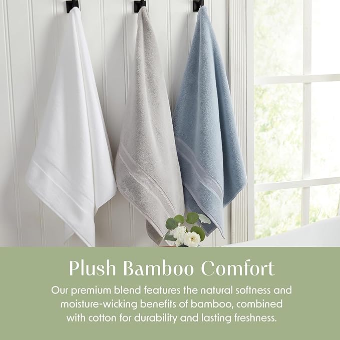 Springtree Home Luxury Bamboo Rayon Bath Towel Set of 4 | 35% Bamboo Rayon - 65% Cotton | Absorbent Quick-Dry Towels for Bathroom | Oeko-TEX Standard 100 Cotton | Blue Fog - 4 Pack