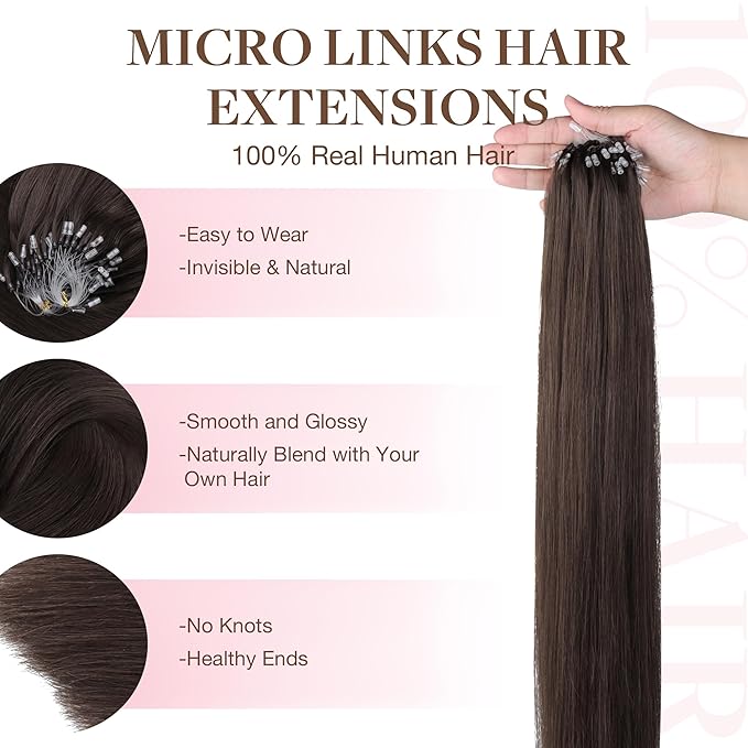 GOO GOO Micro Link Tip Hair Extensions, Real Human Hair, 14inch 50g 50S, Cold Fusion, Invisible Remy, 2A Light Brown