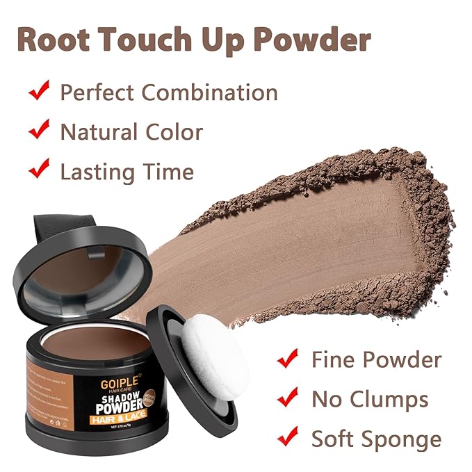 Root Cover Up Powder for Women - Medium Brown Hairline Powder for Bald Spots, Eyebrows, Beard Line, Light-Blonde Hair Fibers for Thinning Hair Shadow Powder 2 Pack