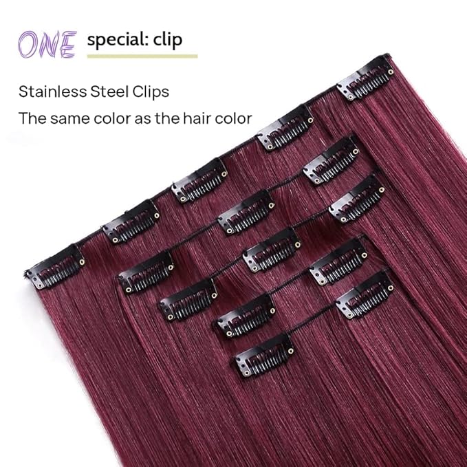 Burgundy Clip in Extension Straight 22" Long Synthetic Thick Clips on Hair Piece for Women 5PCS Black Curly Wavy 18" Cheap Brown Red White Soft Natural Full Head Weddings Party Daily Use 5 Oz