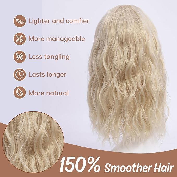 Medium Length blonde Wavy Wigs for Women 18 Inch Middle Part Wavy blond Wig Natural Looking Synthetic Heat Resistant Fiber Wig for Daily Party Use (18 inch)