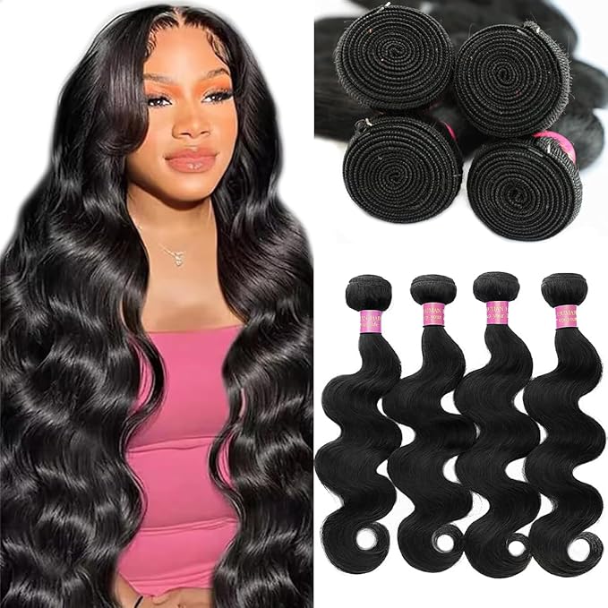26 28 30 32 Inch Bundles Human Hair 12A Body Wave Bundles Human Hair 100% Unprocessed Brazilian Virgin Hair Body Wave Human Hair Extensions Natural Black