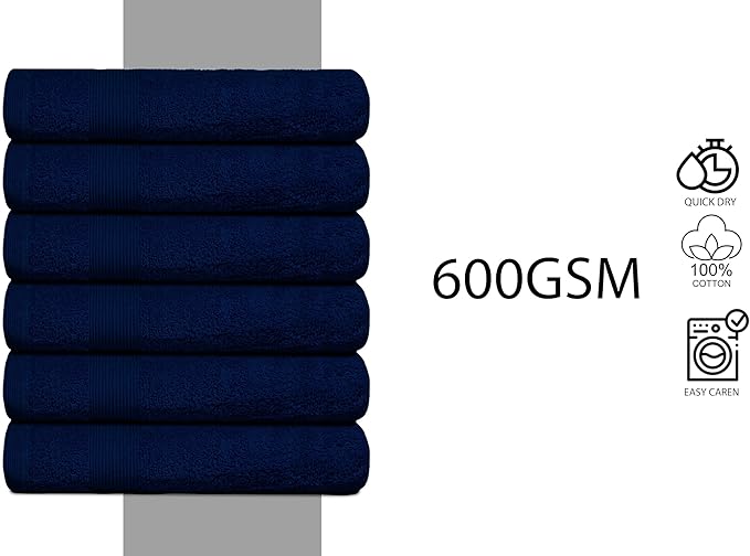 Premium Hand Towels Pack of 6 (16" x 30”) 100% Combed Ring Spun Cotton | Highly Absorbent Hand Towels Set | Ultra Soft for Home, Gym & Spa (Navy Blue)