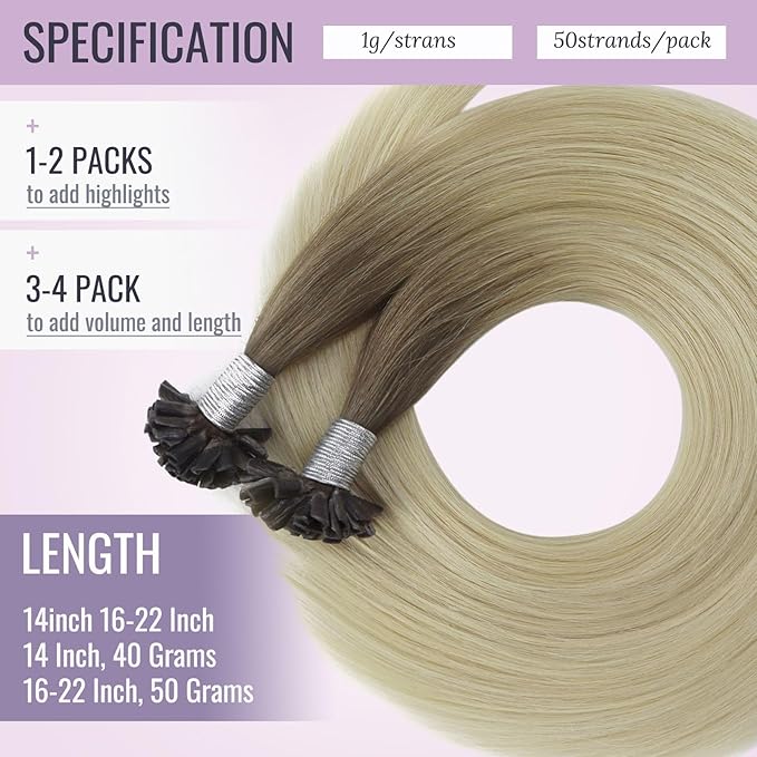 Fshine Tape in Hair Extensions Remy Human Hair, Ombre Ash Brown to Platinum Blonde, 20INCH 50G, Skin Weft Seamless Invisible, Silky Straight with Thick Ends