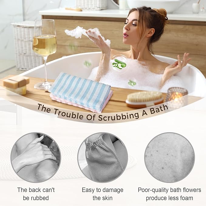 3PCS Exfoliating Shower Towel for Men and Women, 2026 New Premium Scrub Wash Back Bath Cloth for Body Face, Exfoliating Washcloth Back Body Scrubber for Men & Women (#B)