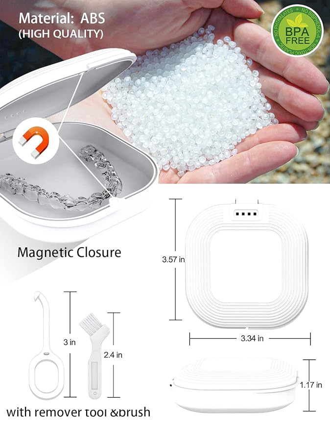 Retainer Case with Vent Holes - Slim Aligner & Mouth Guard Case, Invisalign Compatible, with Removal Tool & Brush, White