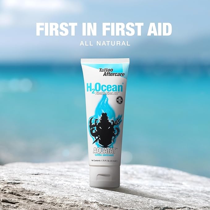 H2Ocean Aquatat Tattoo Healing Ointment - Tattoo Aftercare Cream for Tattoo Supplies - Fragrance- & Dye-Free Tattoo Care Ointment with Vitamins A & B - 1.75 oz (Pack of 2)