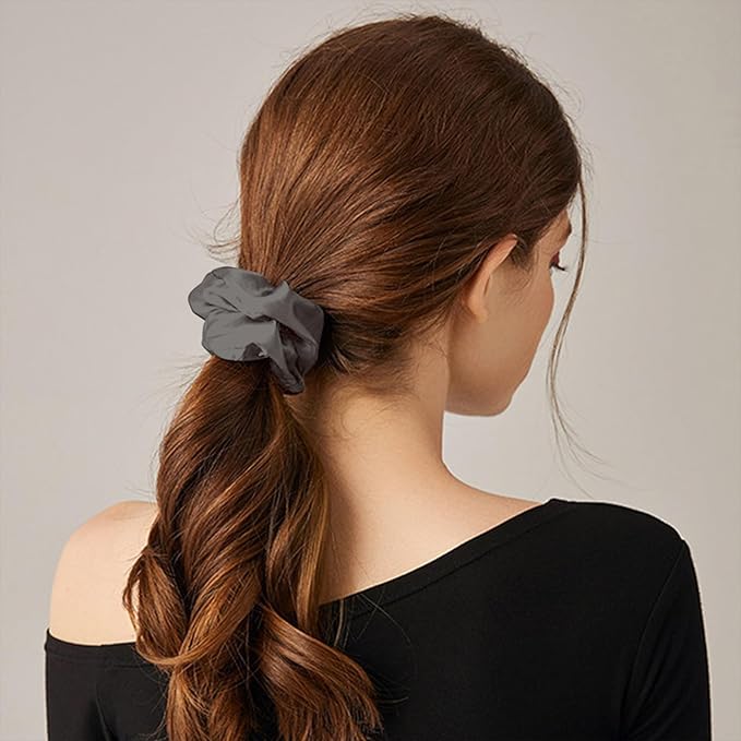THXSILK Silk Scrunchies for Women - Pure Mulberry Silk Hair Ties, Cute Rings for Girls, Thick Hair, Charcoal