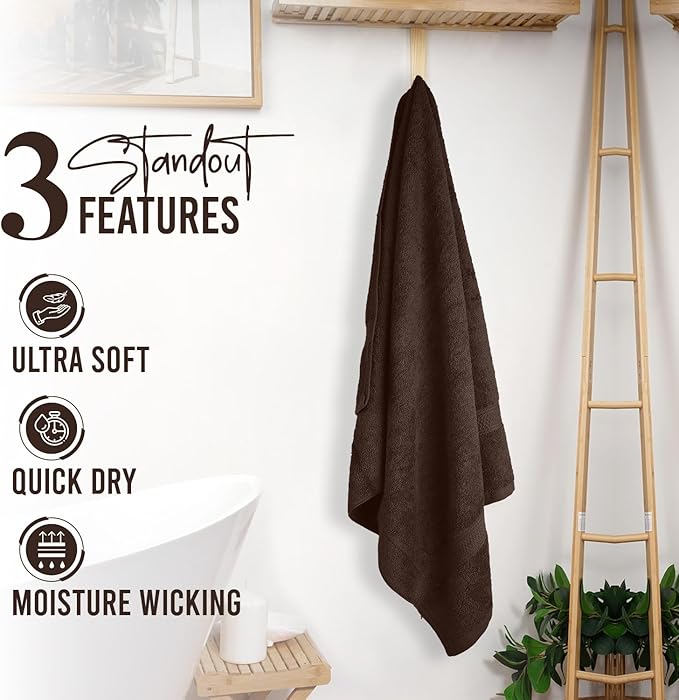 RIVERSIDE 100% Ring Spun Cotton Large Bath Towels Set of 4, 27 x 54 Inches – Quick Dry, Soft & Highly Absorbent Towels for Shower & Bathroom – Luxury 600 GSM Towels for Home, Spa, Gym, Hotel, Brown
