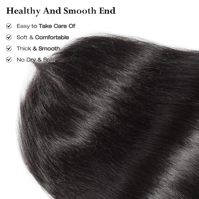 ASHINE Human Hair Bundle Body Wave Straight, Unprocessed Cambodian Raw Hair Bundles for Women Natural Black 16 Inch, Keep Soft and Silky After Multiple Washes