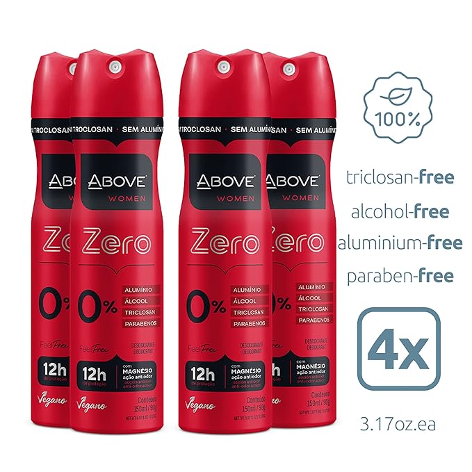 ABOVE Feel Free Zero Set, 4 Pcs - Spray Deodorant for Women - 12-Hour Protection - No Stain - Dry Spray - Aluminum Free Deodorant Spray - Cruelty-Free